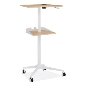 VUM Mobile Workstation, 25.25″ x 19.75″ x 35.5″ to 47.75″, Natural/White, Ships in 1-3 Business Days
