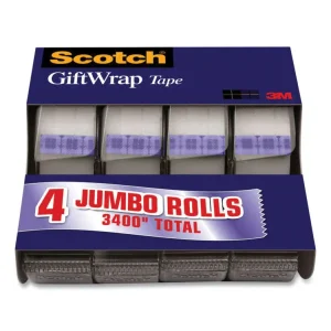 Gift Wrap Tape With Dispenser, 1″ Core, 0.75″ X 23.61 Yds, Transparent, 4/pack