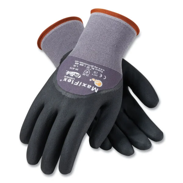 Ultimate Seamless Knit Nylon Gloves, Nitrile Coated Microfoam Grip On Palm, Fingers And Knuckles, X-Large, Gray, 12 Pairs