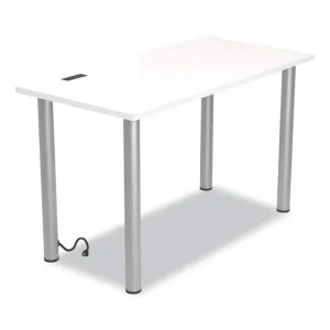 Essentials Writing Table-Desk With Integrated Power Management, 59.7″ X 29.3″ X 28.8″, White/aluminum