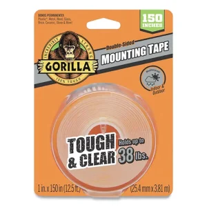 Tough & Clear Double-Sided Mounting Tape, Permanent, Holds Up To 0.25 Lb Per Inch, 1″ X 12.5 Ft, Clear