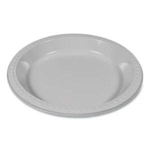 Plastic Dinnerware, Plates, 10.25″ Dia, White, 125/pack