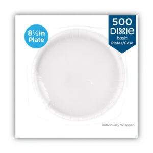 White Paper Plates, 8.5″ Dia, Individually Wrapped, White, 500/carton