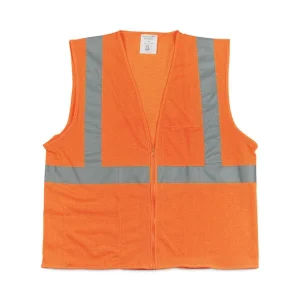 ANSI Class 2 Two-Pocket Zipper Mesh Safety Vest, Polyester Mesh, Large, Orange