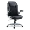 Alera Leithen Bonded Leather Midback Chair, Supports Up to 275 lb, Black Seat/Back, Silver Base - Image 2