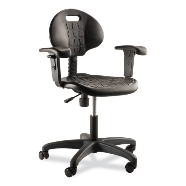 6700 Series Polyurethane Adj Height Task Chair w/Arms, Supports 300lb, 16″-21″ Seat Ht, Black Seat/Base,Ships in 1-3 Bus Days