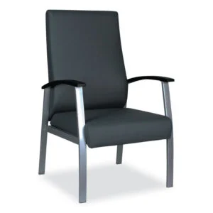 Alera metaLounge Series High-Back Guest Chair, 24.6″ x 26.96″ x 42.91″, Black Seat, Black Back, Silver Base
