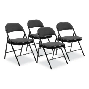 970 Series Fabric Padded Steel Folding Chair, Supports 250 lb, 17.75″ Seat Ht, Star Trail Black, 4/CT, Ships in 1-3 Bus Days