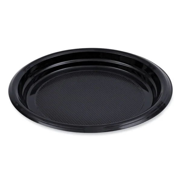 Hi-Impact Plastic Dinnerware, Plate, 9″ Dia, Black, 500/carton