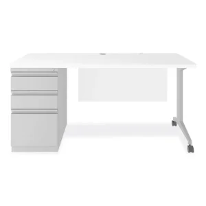 Modern Teacher Series Left Pedestal Desk, 60″ x 24″ x 28.75″, White/Silver