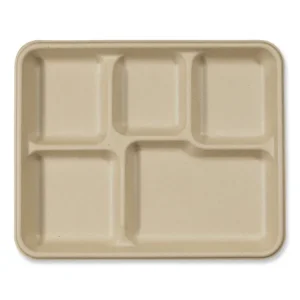 Fiber Trays, 5-Compartment, 8.5 x 10.24 x 1.01, Natural, Paper, 400/Carton