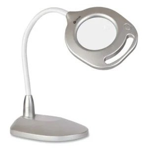 2-in-1 LED Magnifier Floor and Table Light, 39.5″ High, Silver/White, Ships in 1-3 Business Days