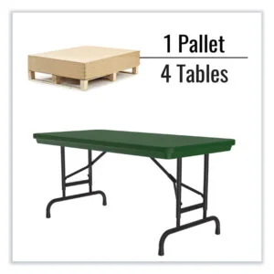 Adjustable Folding Tables, Rectangular, 72″ x 30″ x 22″ to 32″, Green Top, Black Base, 4/Pallet, Ships in 4-6 Business Days
