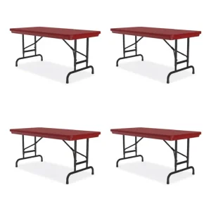 Adjustable Folding Table, Rectangular, 48″ x 24″ x 22″ to 32″, Red Top, Black Legs, 4/Pallet, Ships in 4-6 Business Days