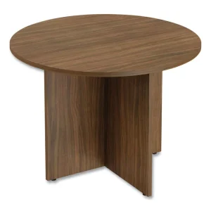 Alera Valencia Round Conference Table with Legs, 42″ Diameter x 29.5h, Modern Walnut