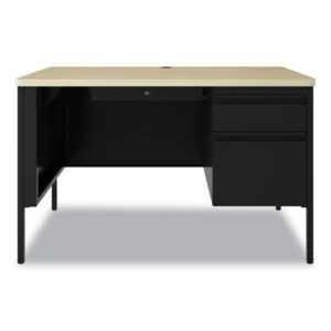 Teachers Pedestal Desks, One Right-Hand Pedestal: Box/File Drawers, 48″ x 30″ x 29.5″, Maple/Black