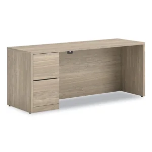 10500 Series Full-Height Left Pedestal Credenza, 72″ x 24″ x 29.5″, Kingswood Walnut