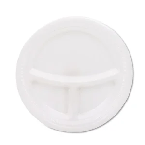 Mediumweight Foam Plates, 3-Compartment, 9″ Dia, White, 125/pack