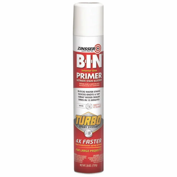 BIN Aerosol Primer with Turbo Spray System, Interior, Flat White, 26 oz Aerosol Can, 6/Carton