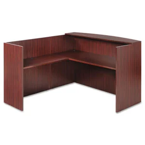 Alera Valencia Series Reception Desk With Transaction Counter, 71″ X 35.5″ X 29.5″ To 42.5″, Mahogany