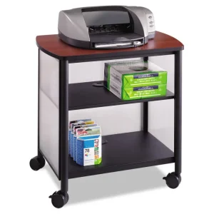 Impromptu Deskside Machine Stand, Metal, 3 Shelves, 100 lb Capacity, 26.25″ x 21″ x 26.5″, Cherry/White/Black
