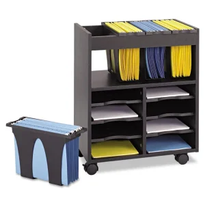 Go Cart Mobile File, Engineered Wood, 8 Shelves, 4 Bins, 14.5″ x 21.5″ x 26.25″, Black