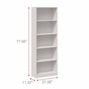 Five-Shelf Bookcase, 27.56″ x 11.42″ x 77.56″, White
