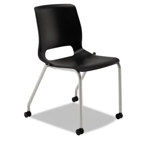 Motivate Four-Leg Stacking Chair with Plastic Seat, Supports 300 lb, 17.75″ Seat Height, Onyx Seat/Back, Platinum Base, 2/CT