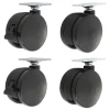 Casters for Height-Adjustable Table Bases, Grip Ring Stem, 2″ Wheel, Black, 4/Set