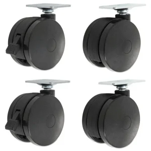 Casters for Height-Adjustable Table Bases, Grip Ring Stem, 2″ Wheel, Black, 4/Set