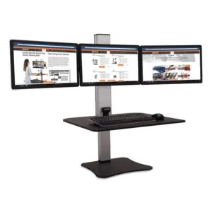 High Rise Electric Triple Monitor Standing Desk Workstation, 28 x 23 x 20, Black/Aluminum, Ships in 1-3 Business Days