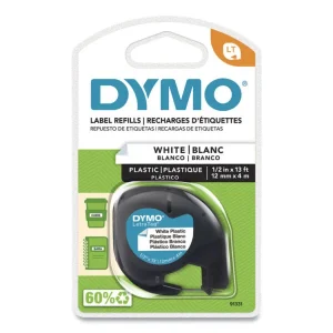 Letratag Plastic Label Tape Cassette, 0.5″ X 13 Ft, White