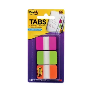 1″ Plain Solid Color Tabs, 1/5-Cut, Assorted Bright Colors, 1″ Wide, 66/Pack