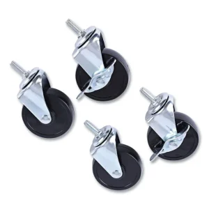 Optional Casters for Wire Shelving, Grip Ring Type K Stem, 4″ Wheel, Black/Silver, 4/Set (2 Locking)
