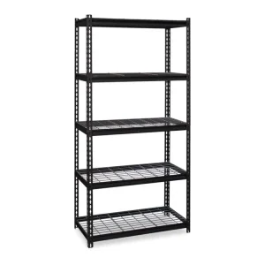Iron Horse 2300 Wire Deck Shelving, Five-Shelf, 36w x 18d x 72h, Black, Ships in 4-6 Business Days