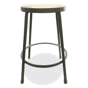 Industrial Metal Shop Stool, Backless, Supports Up To 300 Lb, 24″ Seat Height, Brown Seat, Gray Base