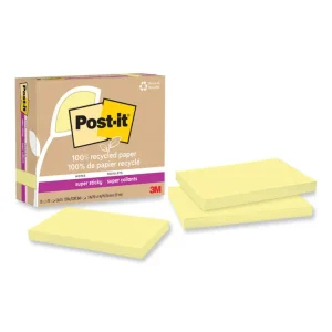 100% Recycled Paper Super Sticky Notes, 3″ x 5″, Canary Yellow, 70 Sheets/Pad, 12 Pads/Pack