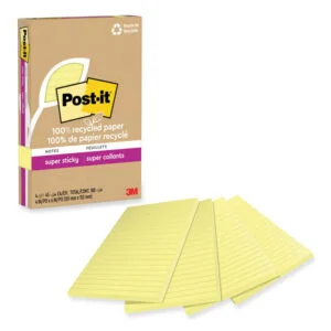 100% Recycled Paper Super Sticky Notes, Ruled, 4″ x 6″, Canary Yellow, 45 Sheets/Pad, 4 Pads/Pack