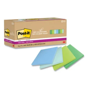 100% Recycled Paper Super Sticky Notes, 3″ x 3″, Oasis, 70 Sheets/Pad, 24 Pads/Pack