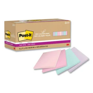 100% Recycled Paper Super Sticky Notes, 3″ x 3″, Wanderlust Pastels, 70 Sheets/Pad, 24 Pads/Pack