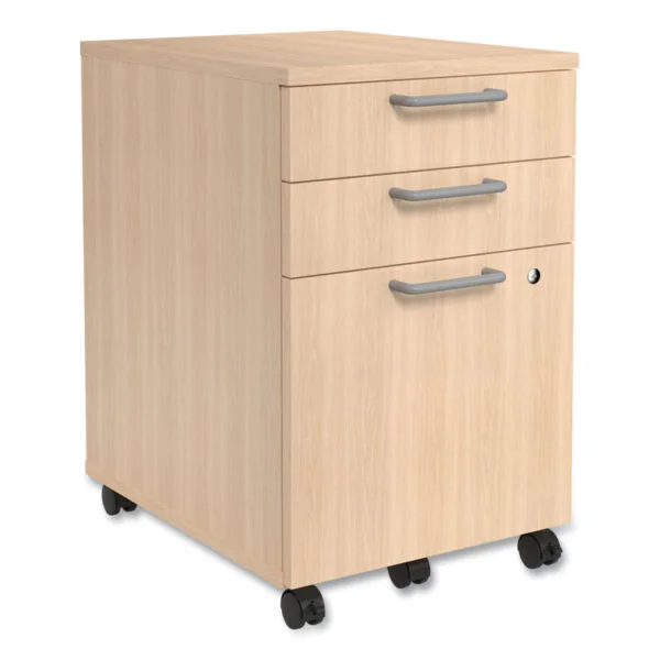 Essentials Three-Drawer Mobile Pedestal File, 2 Box/1 Legal/Letter-Size File Drawers, Natural, 15.6″ x 21.3″ x 24.3″