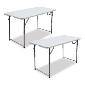 Bifold Resin Folding Table, Rectangular, 48″ x 23.6″ x 29.1″, White Granite Top, Gray Base/Legs, 2/Pack