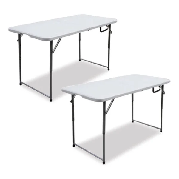 Bifold Resin Folding Table, Rectangular, 48″ x 23.6″ x 29.1″, White Granite Top, Gray Base/Legs, 2/Pack