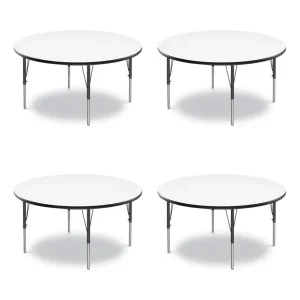 Dry Erase Markerboard Activity Tables, Round, 42″ x 19″ to 29″, White Top, Black Legs, 4/Pallet, Ships in 4-6 Business Days